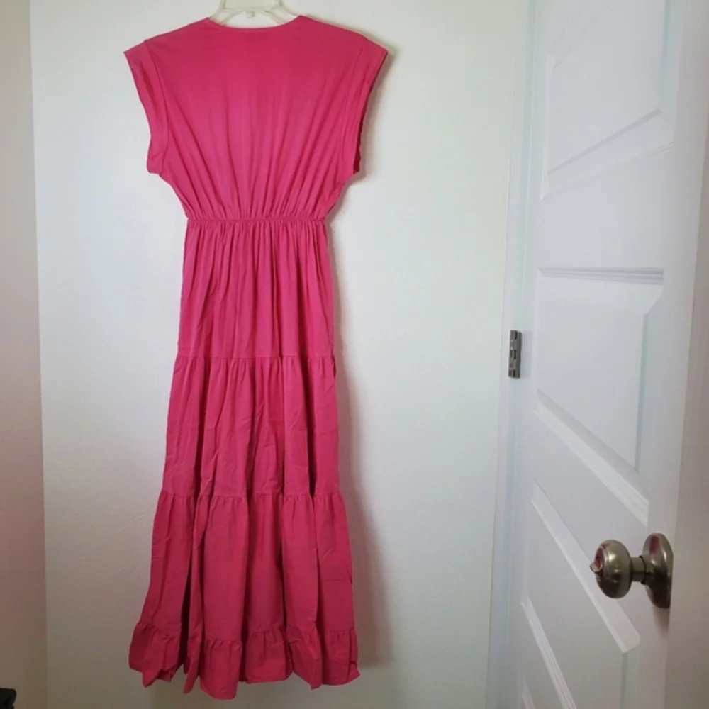 Sofia Women's‎ Pink Tahoe Dress - Cotton Surplice Tiered Maxi Midi Made In Italy